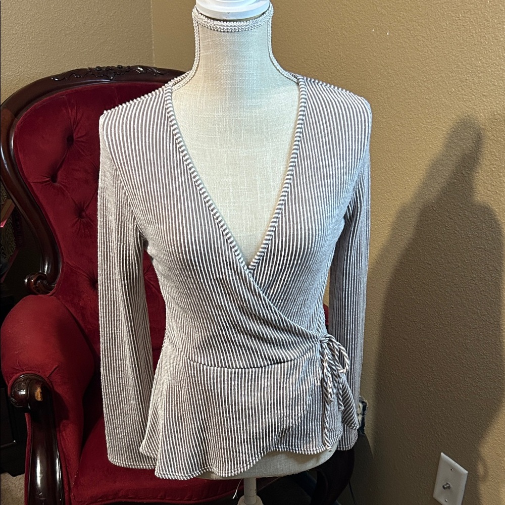 Caution To The Wind Striped Wrap Blouse - Black and White